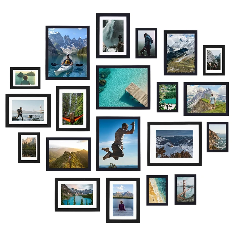 Fixwal 20 Pack Picture Frames Collage Wall Decor Wall Frame Set for Gallery Wall Decor, Hanging or Tabletop Display, Assorted Picture Frames Including 8x10, 5x7, 4x6 Family Photo Frames, Black