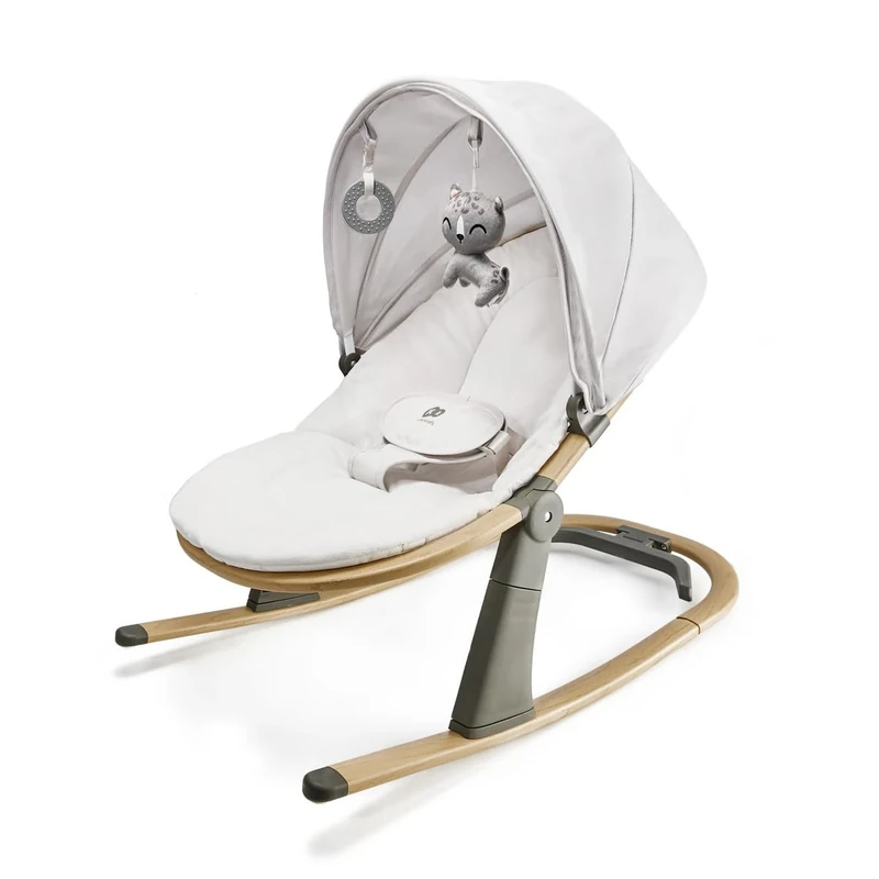 Kinderkraft ELSU 2-in-1 Baby Bouncer & Rocker, 3 Recline Positions, Lockable Base, 0-9 kg, Lightweight, Easy-Clean Seat, Aluminium Frame, 3-Point Harness, Toys, Hood, Mosquito Net