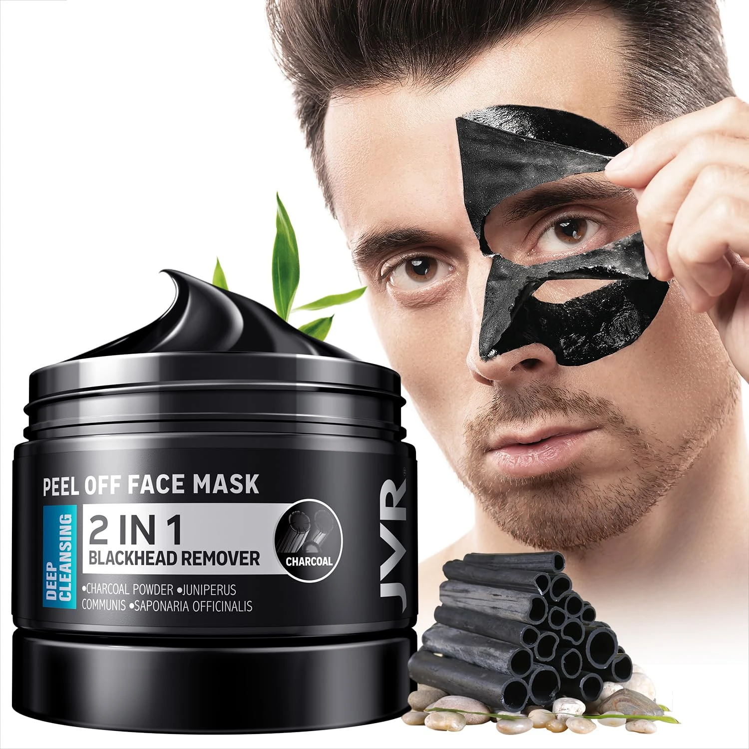 Blackhead Remover Mask, JVR Bamboo Charcoal Peel Off Face Masks for Men, Purifying Pores, Deep Cleansing, for All Skin Types 240ml