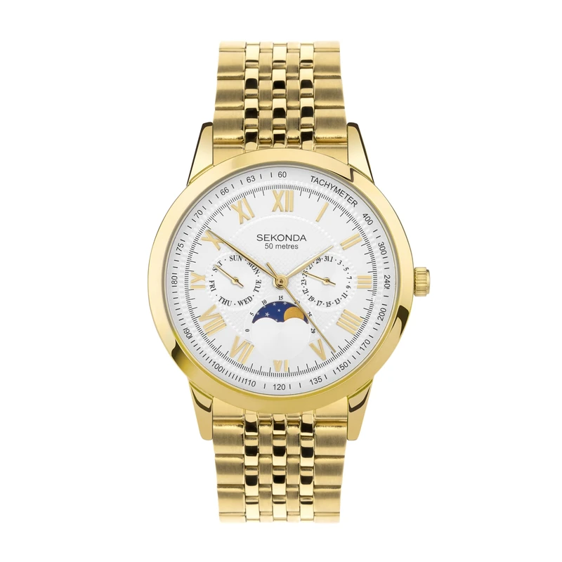 Sekonda Classic Armstrong Men's 40mm Quartz Watch in Silver-White with Analogue Day/Date Display, and Gold Stainless Steel Strap 30228