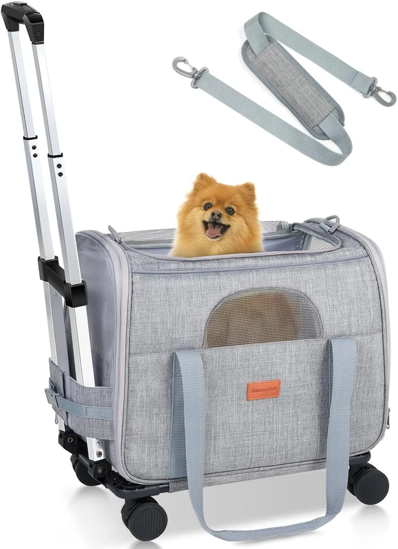 Morpilot Transport Bag for Cat with Wheels, Foldable Cat Transport Box Dog Carrier with Trolley for Small Dogs