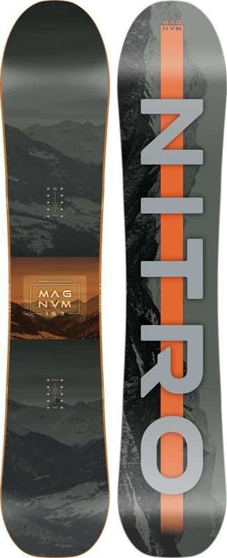 Nitro Snowboards Men's Magnum BRD'25 All-Mountain Board, Directional, Cam-Out Camber, All-Terrain, Freeride, Wide, for Large Feet