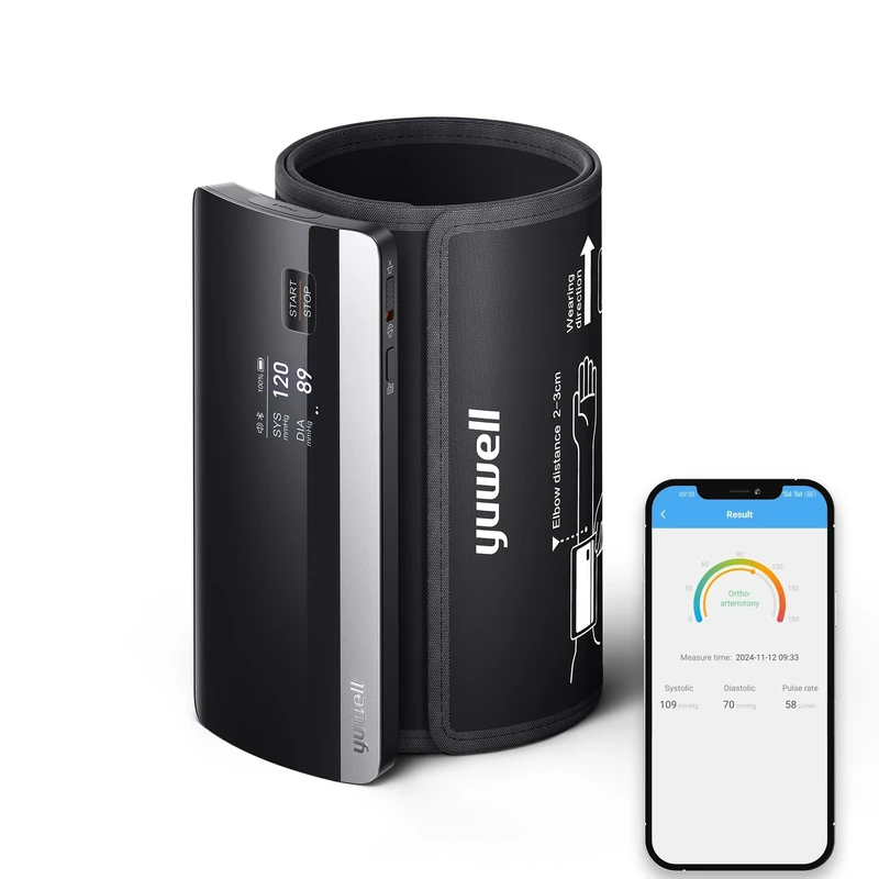 yuwell Wireless Arm Blood Pressure Monitor with Bluetooth | Medical Grade, BP Machine for Home Use | Ultra Light Weight, Wide Range Cuff, Large Display, Rechargeable Battery, App for iOS & Android