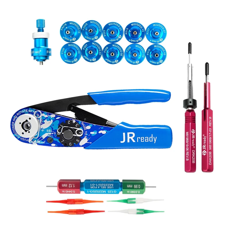JRready ST2177 Crimper New-AS2 with 11 Pcs Positioners and 6 Pcs Removal Tools & G125 Gauge, Crimping Tool Kit for Miniature and Sub-Miniature Connectors 32-20 AWG Wire Harness