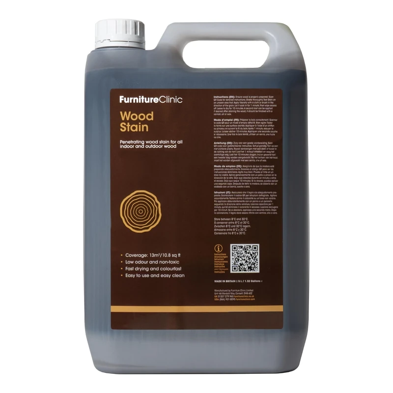 Furniture Clinic Wood Stain (Natural Oak) – Fast Drying, Highly Concentrated, and Easy-to-Apply Wood Stain for All Indoor & Outdoor Wood – Water Based & Non-Toxic – 5L