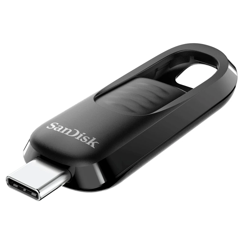 SANDISK Ultra Slider USB Type-C Flash Drive 512GB (Up to 400MB/s read speeds, USB 3.2 Gen 1 memory stick with fast performance, retractable connector, keyring) Black