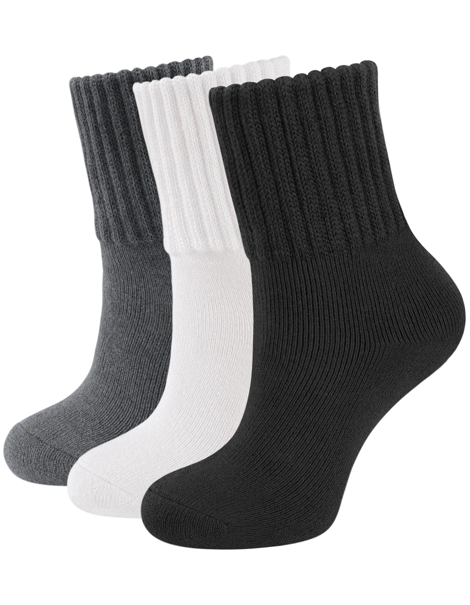 CLOSEMATE Womens Thermal Socks Warm Winter Socks 3 Pairs Thick Comfy Work Hiking Crew Boot Socks Gifts for Ladies UK Size 4-8(1Black 1Cream 1DarkGrey)