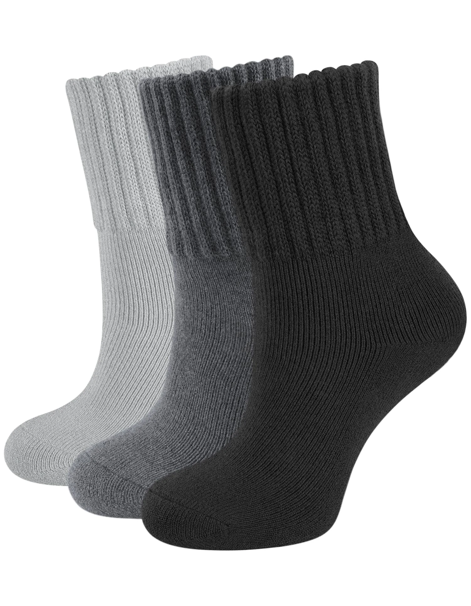CLOSEMATE Womens Thermal Socks Warm Winter Socks 3 Pairs Thick Comfy Work Hiking Crew Boot Socks Gifts for Ladies UK Size 4-8(1Black 1DarkGrey 1LightGrey)