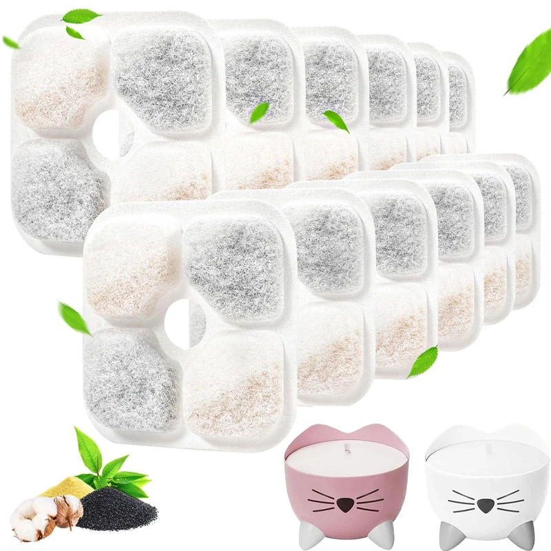12pcs Cat Water Fountain Filter Compatible with Catit PIXI Drinking Fountain, Activated Carbon Filters for Pet Fountain Replacement Filter with Triple Filtration System, Filtre Fontaine Chat - Image 1