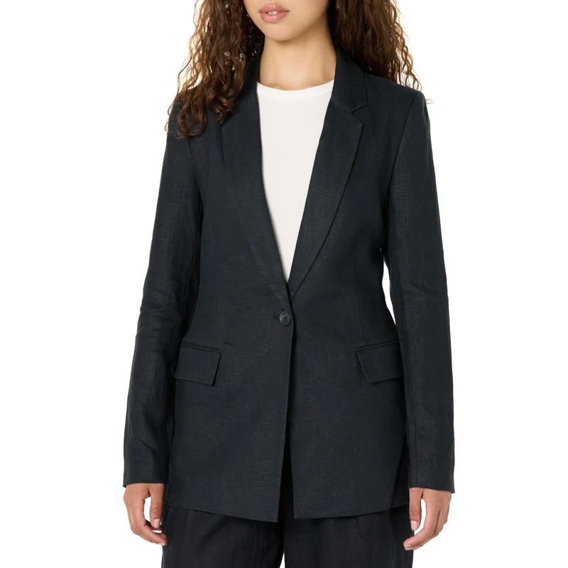 The Drop Blake Long Blazer, Black Linen, XL