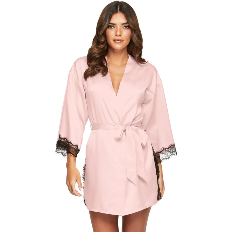 Ann Summers Cherryann Satin Robe Satin Dressing Gown for Women, Lightweight Dressing Gown, Tie Waist Kimono Dressing Gowns - Genuine Womens Lingerie Nightwear Pale Pink