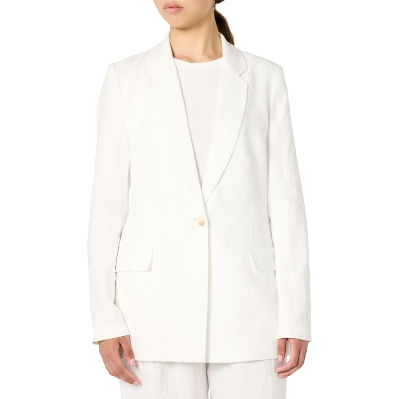 The Drop Women’s Blake Long Blazer, White Linen, M