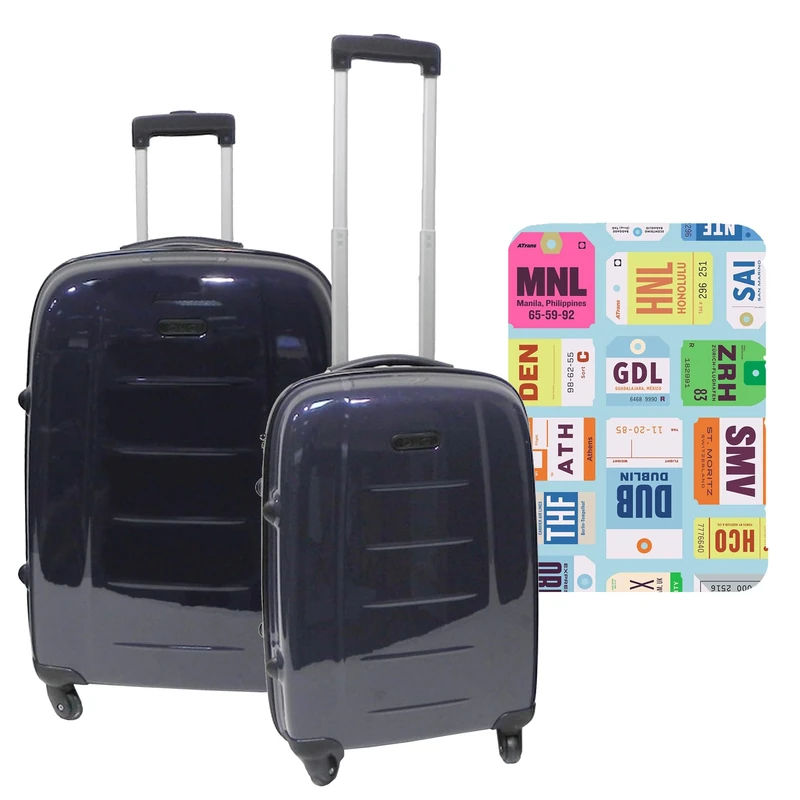 WELL HOME MOBILIARIO & DECORACIÓN Set of 2 Trolleys Suitcases with Protective Cover'City Plates', Multicoloured, Suitcases with 4 Wheels and Protective Case