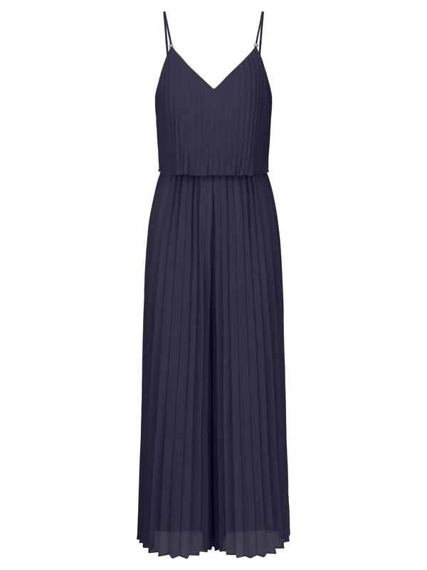 APART Fashion Women Pleated Jumpsuit 2 in 1 Wide Leg Backless Outfit V Neck Sleeveless Dress Braided Spaghetti Straps with Pearl Wedding Guest Clothes Midnight Blue