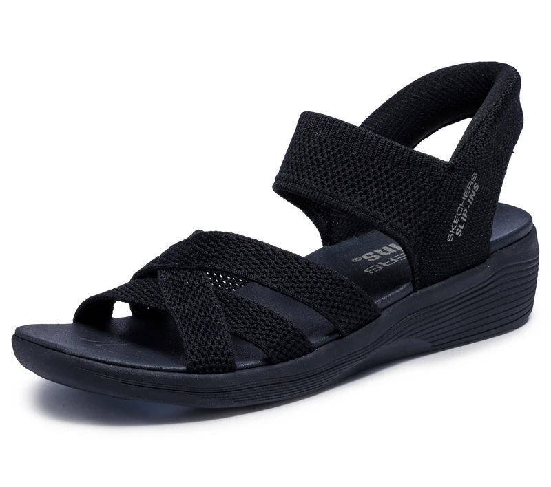 Skechers Women's Arya Cooling Off Sandal, Black Knit, 6 UK