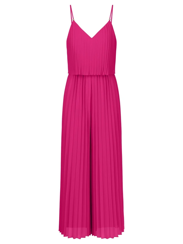 APART Fashion Women Pleated Jumpsuit 2 in 1 Wide Leg Backless Outfit V Neck Sleeveless Dress Braided Spaghetti Straps with Pearl Wedding Guest Clothes Pink