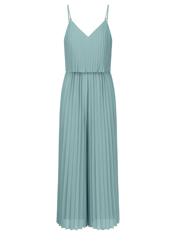 APART Fashion Women Pleated Jumpsuit 2 in 1 Wide Leg Backless Outfit V Neck Sleeveless Dress Braided Spaghetti Straps with Pearl Wedding Guest Clothes