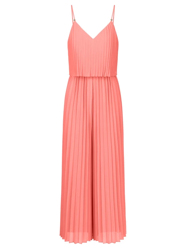 APART Fashion Women Pleated Jumpsuit 2 in 1 Wide Leg Backless Outfit V Neck Sleeveless Dress Braided Spaghetti Straps with Pearl Wedding Guest Clothes