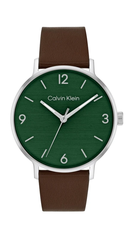 Calvin Klein Three Hand Quartz Movement Watch for Men Modern Collection with Brown Leather Strap - 25200435