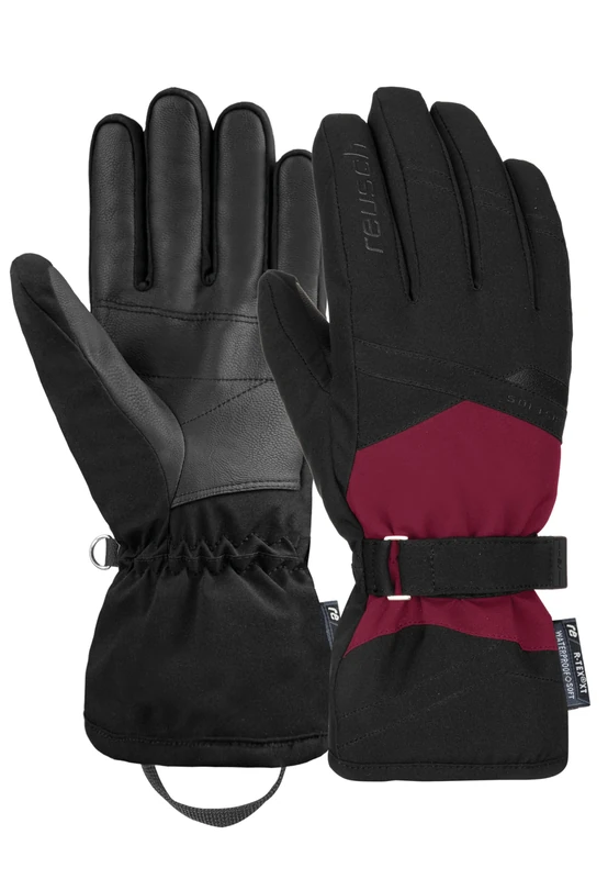 Reusch Helena R-TEX® XT Extra Warm, Waterproof, Windproof and Breathable Winter Gloves, Finger Gloves, Snow Gloves, Ski Gloves for Women, 7.5, Black/Dark Red
