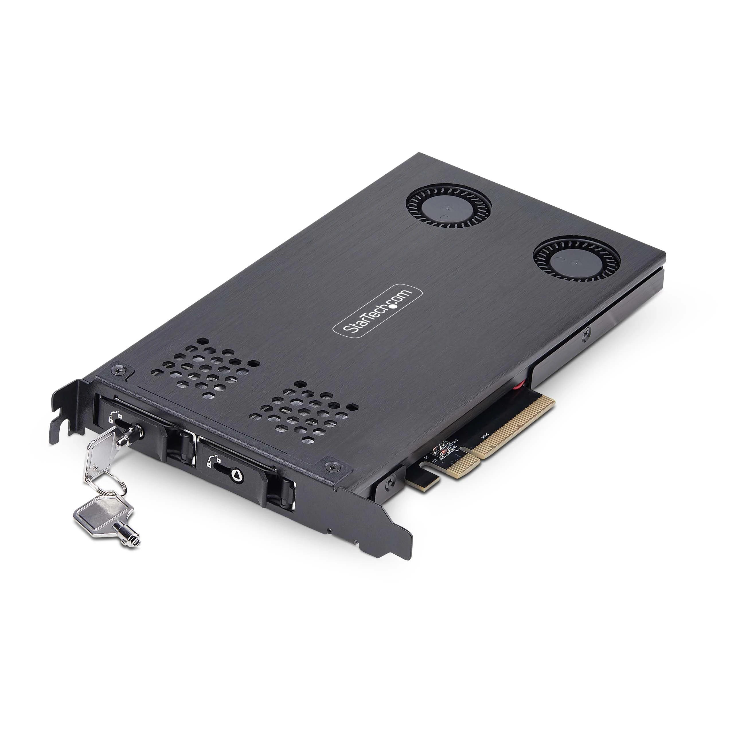 StarTech.com Dual-Bay M.2 NVMe SSD to PCIe x8 Removable Mobile Rack; PCI Express Bifurcation Required; Tool-less Install