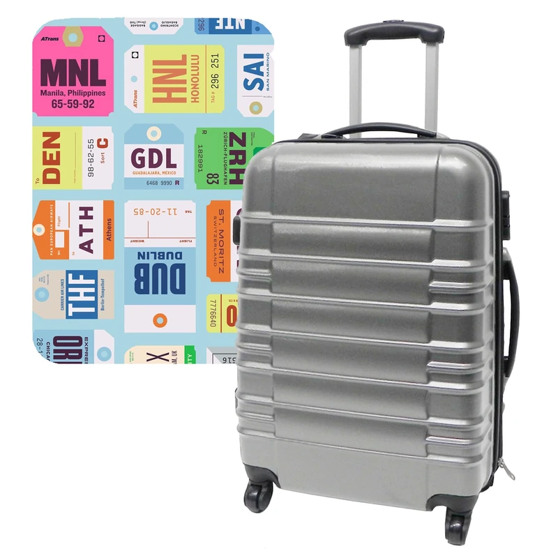 WELL HOME MOBILIARIO & DECORACIÓN Suitcase Set 64x45x28cm with Protective Cover'City Plates', Multicoloured, Suitcases with 4 Wheels and Protective Case