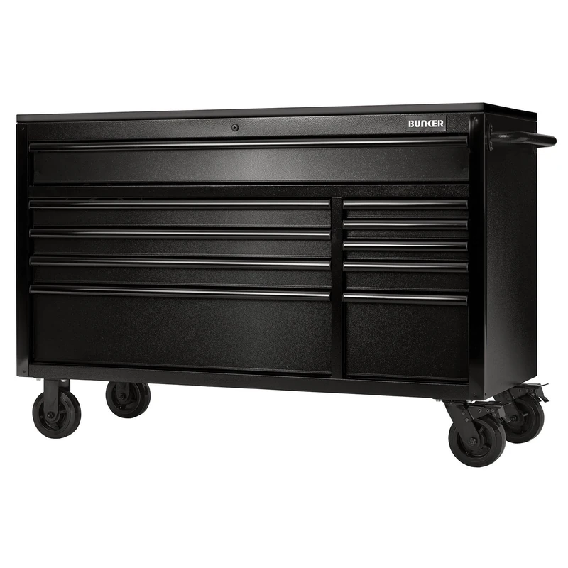 BUNKER 10 Drawer Workbench Roller Tool Cabinet with Black Stainless Steel Worktop, 56"