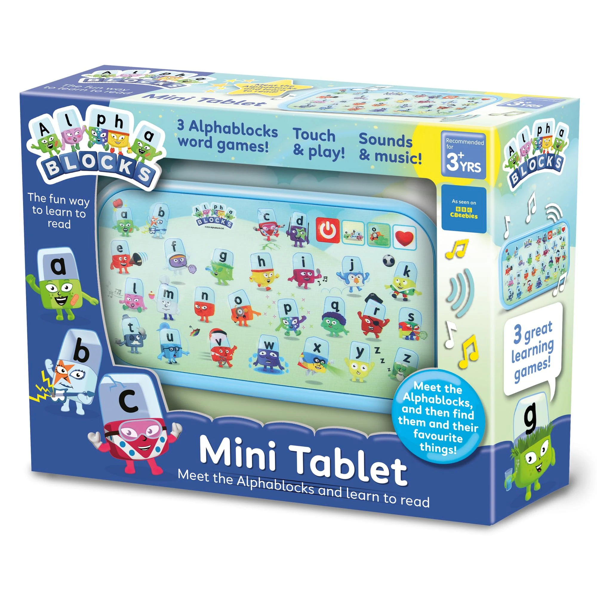 ALPHABLOCKS MiniTablet Toy - Interactive Learning Device with Touchscreen & Sounds for Letter Recognition & Phonics Games - Educational Toys for 3+ Year Olds with Alphabet Characters & Vocabulary