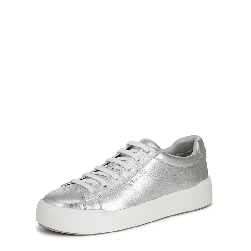 Vionic Womens Colbie Lace-Up Trainers Wide Fit UK 8, Metal Silver