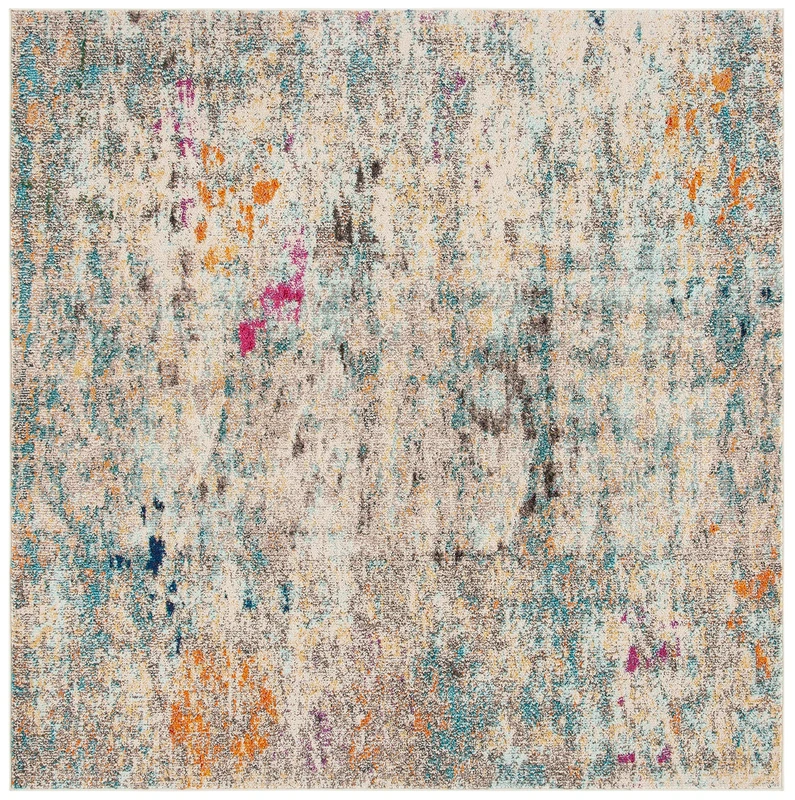 Safavieh Boho Rug for Living Room, Dining Room, Bedroom - Madison Collection, Short Pile, in Grey and Gold, 122 x 122 cm