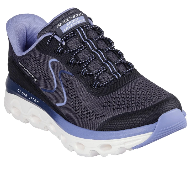 Skechers Women's Glide Step Sole Hands Free Slip-ins Sneaker, Bkbl=Black/Blue, 5.5 Wide
