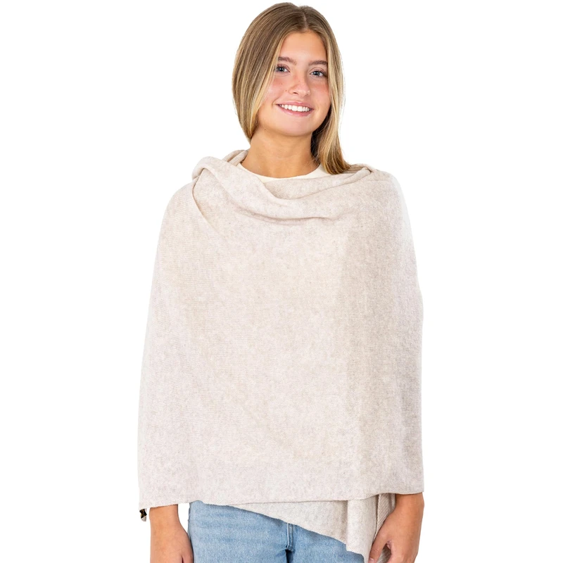 Velanio Cashmere Luxury Knitted Wrap Travel Shawl Scarf, Pashmina Stole, All-Season Scarf for Women Cashmere Wool Blend, Seoul Beige, Large