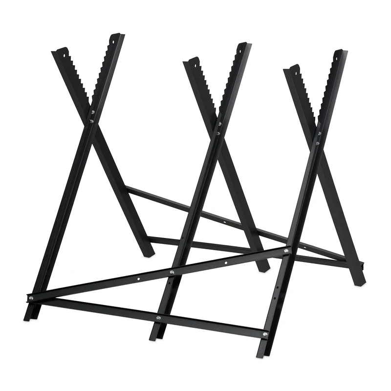Relaxdays Sawhorse for Chainsaws, Folding, for up to 150 kg, Wood Cutting Stand, Trestle, Steel, 80 x 81 x 83 cm, Black