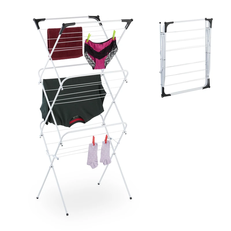 Relaxdays Foldable Laundry Rack, Drying Horse, 18 rods, 136 x 62 x 52 cm, Indoor, Metal, Airing, Space-Saving, White, Iron, 136 x 62 x 51 cm