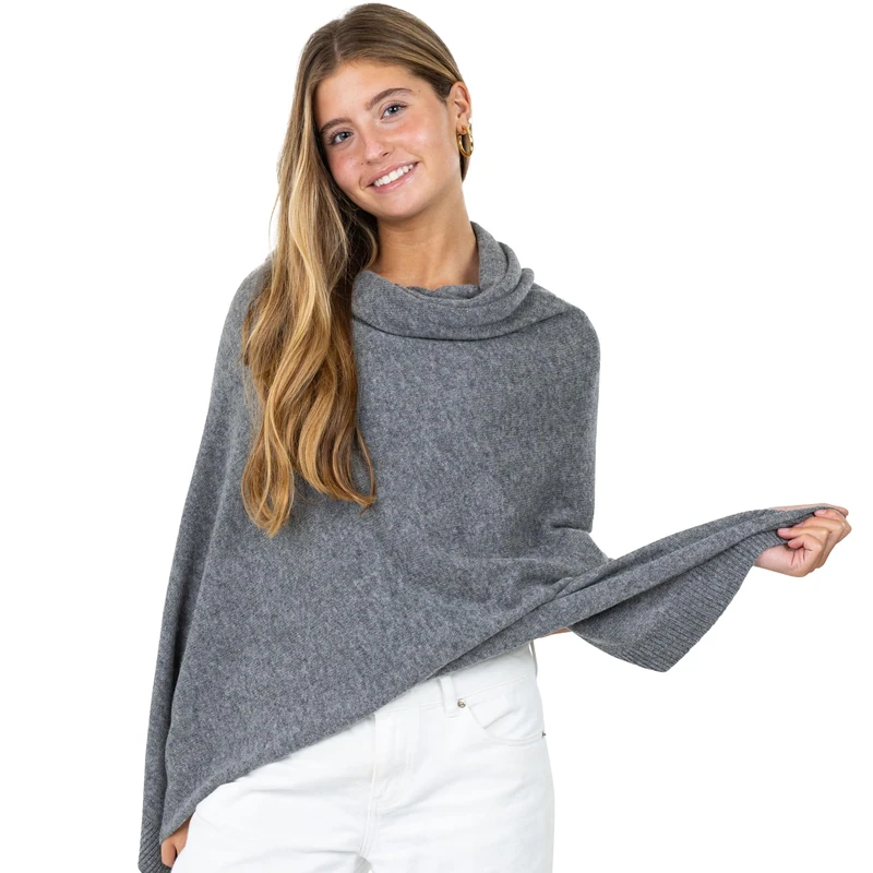 Velanio Cashmere Luxury Knitted Wrap Travel Shawl Scarf, Pashmina Stole, All-Season Scarf for Women Cashmere Wool Blend, Heather Smoke-grey, Large