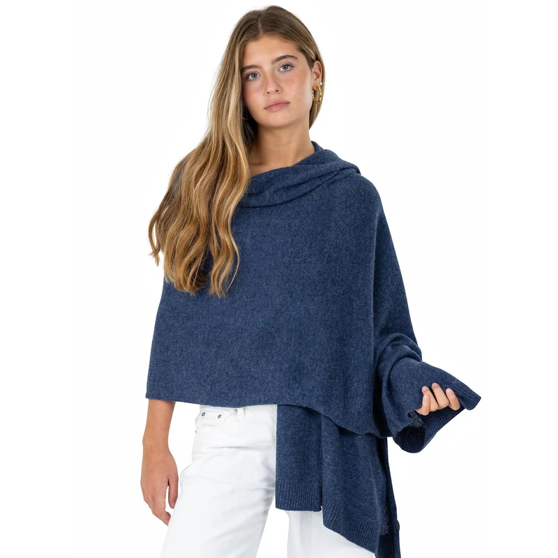 Velanio Cashmere Luxury Knitted Wrap Travel Shawl Scarf, Pashmina Stole, All-Season Scarf for Women Cashmere Wool Blend, Hale Navy, Large