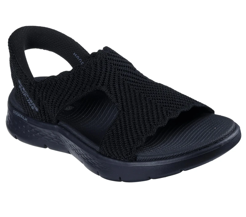 Skechers Women's T-Strap Sandal Flat, Black/Black, 2 UK