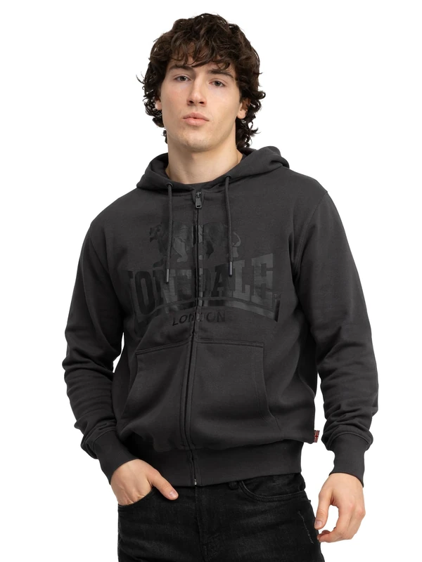 Lonsdale KRAFTY Men's Hooded Sweatshirt with Zip, Slim Fit, Anthracite/Black, XXL