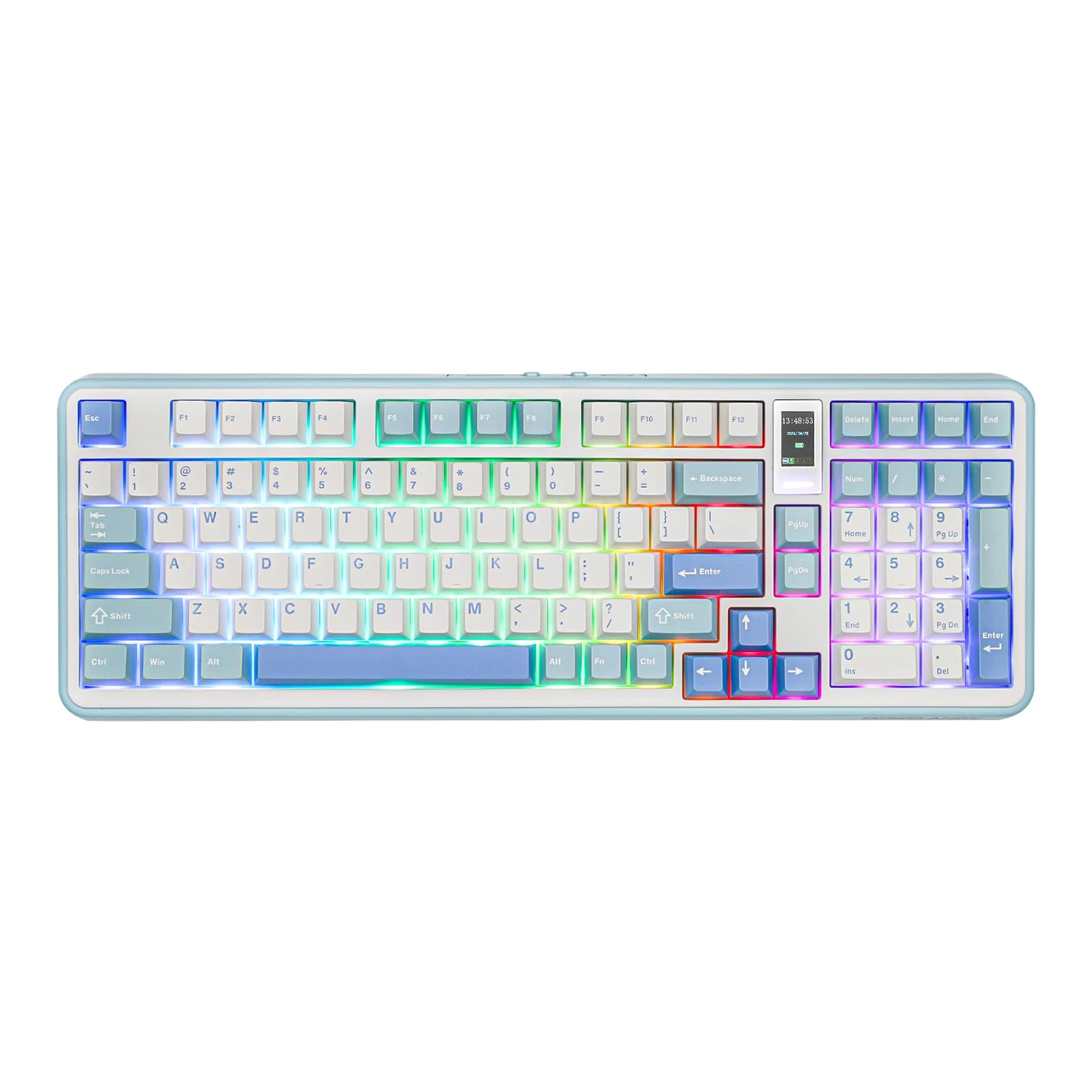 MechLands Vibe99 Wireless Gaming Keyboard with 1.06'' Screen, 96% Hot Swappable Creamy Mechanical Keyboard with Gasket Structure, BT5.0/2.4GHz/USB-C, 5-Layer Padding, NKRO for Win/Mac, QWERTY (Blue)