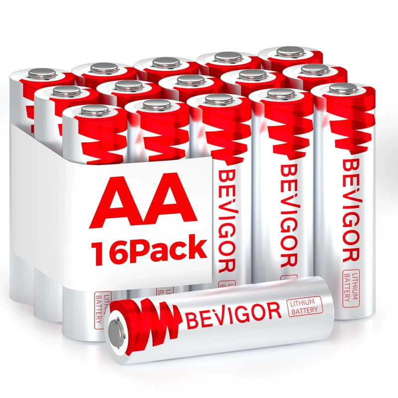BEVIGOR Lithium Batteries AA Size 16 Pack 1.5V Longer Lasting Double A Battery for Security Alarm System, Remote Controlled Vehicle BatteriesNon-Rechargeable