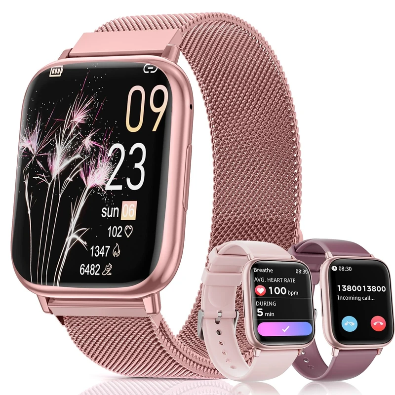 Loekneue Women's Smartwatch with Phone Function Bluetooth 1.83 Inch Tocuh Watch with Menstrual Cycle SpO2 Sleep Monitor Heart Rate Monitor IP68 Fitness Monitoring Pedometer Android IOS (Purple Gold)