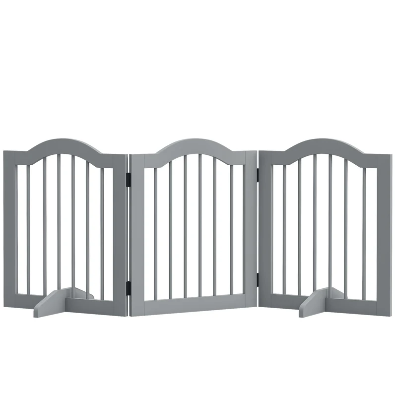 PawHut Freestanding Pet Gate Barrier 3 Pannel w/Support Feet Light Grey