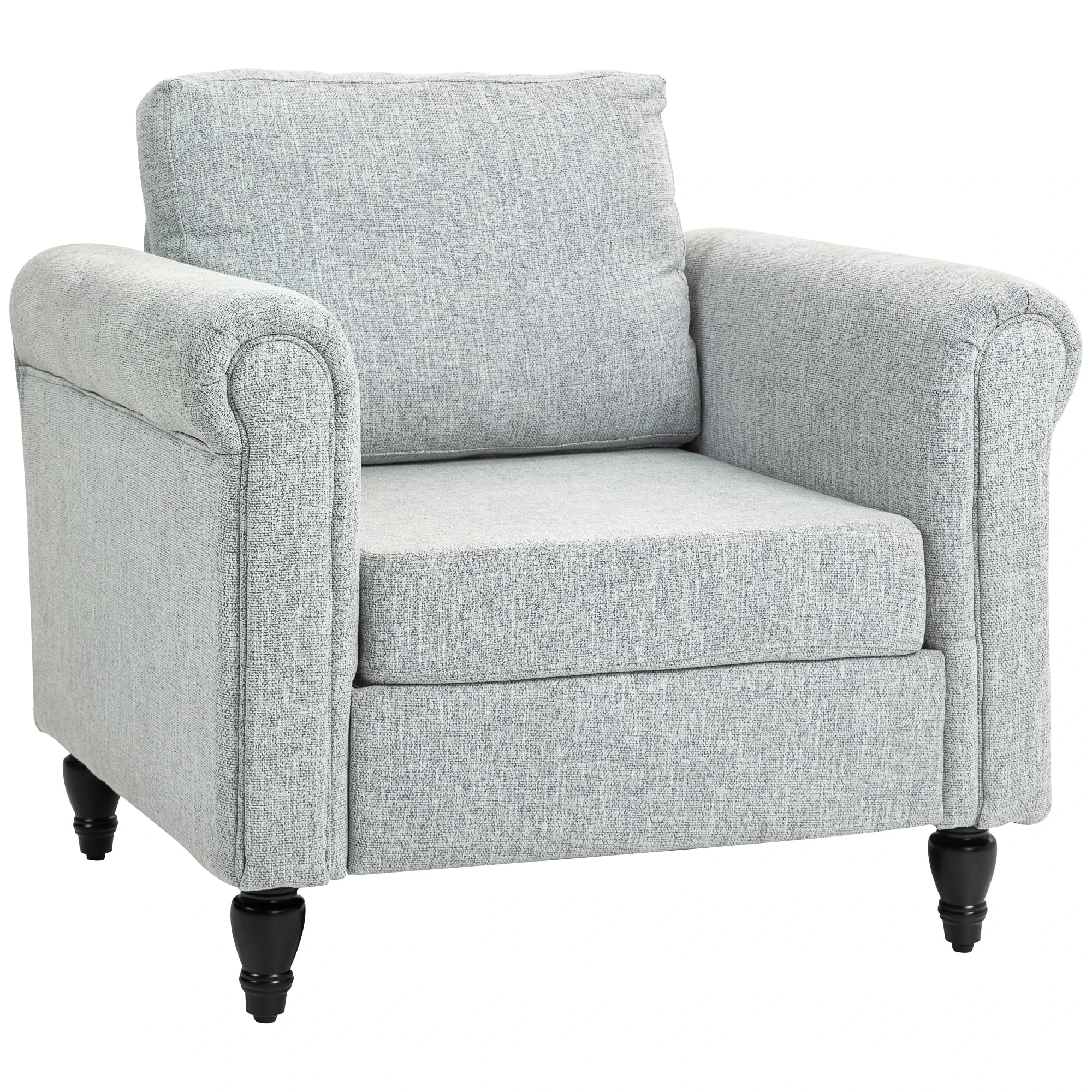 HOMCOM Armchair, Upholstered Accent Chair, Occasional Fireside Chair with Back Pillow and Rubber Wood Legs, Single Sofa for Living Room, Reading Room, Light Grey