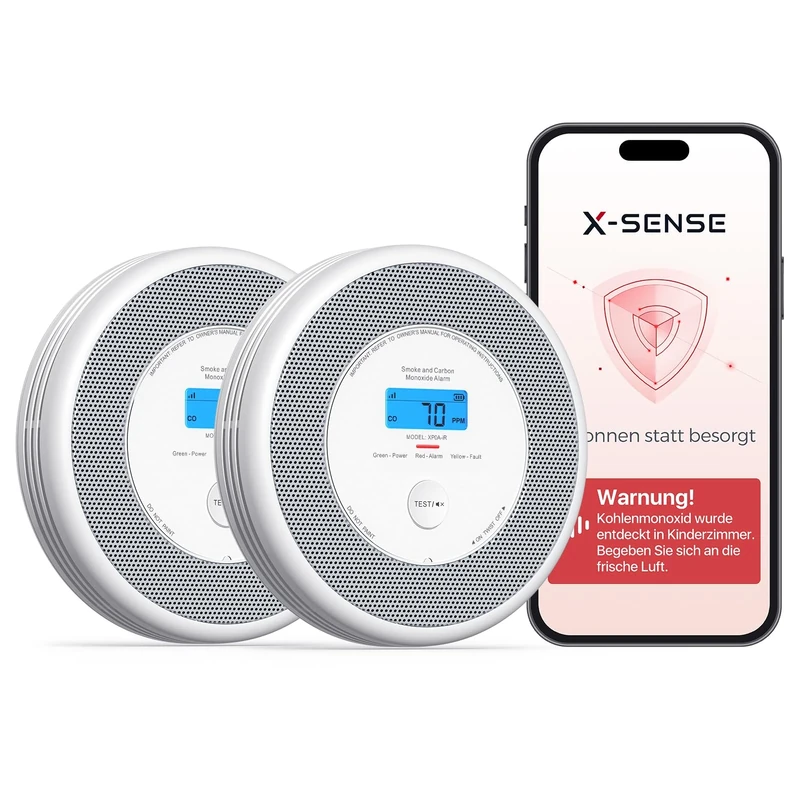 X-Sense Wi-Fi Combination Smoke and Carbon Monoxide Alarm with English Voice Alerts, Smart Smoke Alarm for Home with Replaceable Battery, XP0A-iR, 2-Pack