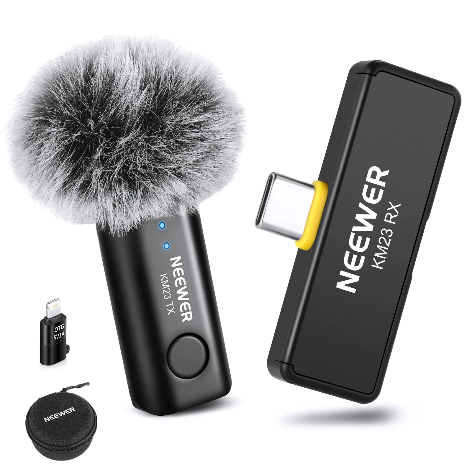 NEEWER Wireless Lavalier Microphone for iPhone Android Tablet PC Laptop 131ft/40m Range Noise Cancellation Omnidirectional Mic for Vlogging Live Streaming (1x RX + 1x TX), KM23