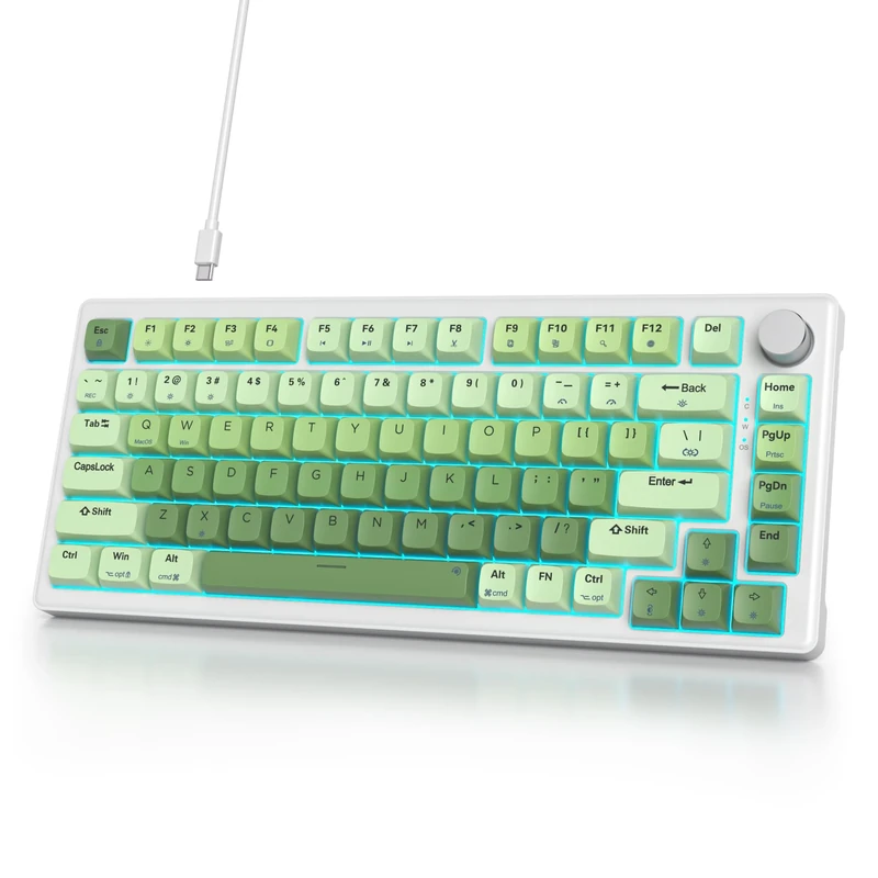 SbocKeeb 75% keyboard with Knob, Custom Wired Mechanical Gaming Keyboard TKL 75 Percent, Gasket Creamy Keyboard RGB Backlit, American QWERTY, Pre-lubed Switch for Mac/Win V500 Gradient Green