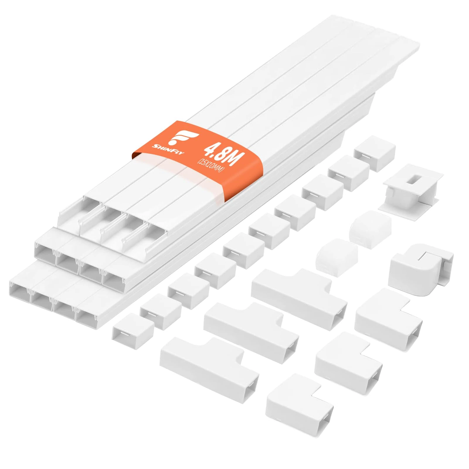 shinfly 4.8m Cable Trunking, Trunking for Electric Cables, Cable Cover, White Trunking for Hiding Cables, Self Adhesive Trunking for Wall, TV - White 15 mm x 10 mm