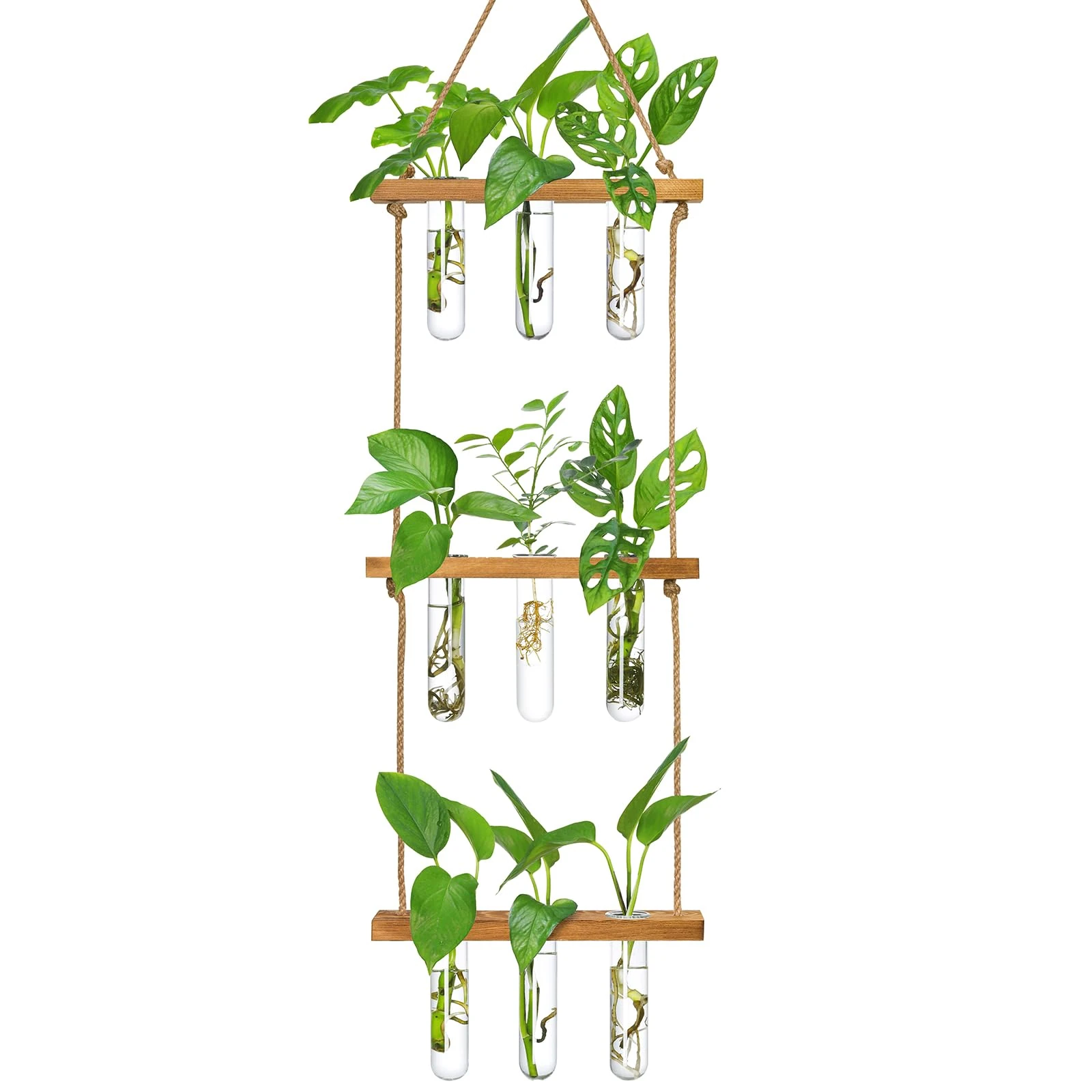 XXXFLOWER Wall Hanging Propagation Station with 3 Tiered Wooden Stand 9 Test Tubes Plant Propagation Kit for Hydroponic Plants Cuttings Test Tube Plant Holder Flower Vase Perfect Plant Lover Gifts