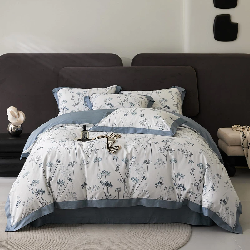 HighBuy Blue Floral Duvet Cover Full Girl Soft Cotton Flowers Bedding Set with 2 Pillowcases Vintage White Blue Botanical Bedding Duvet Cover Sets for Full Bed,Chic Shabby Bedding,All Season