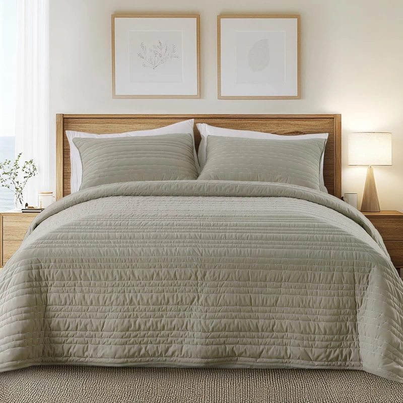 KASENTEX Luxury Velvet Quilt Set 3 Pieces Oversize Queen,Ultra-Soft Bedspread Coverlet with 2 Pillow Shams, Lightweight Bed Blanket, Elegant Stitch Design, Machine Wash All Season Bedding,Brown